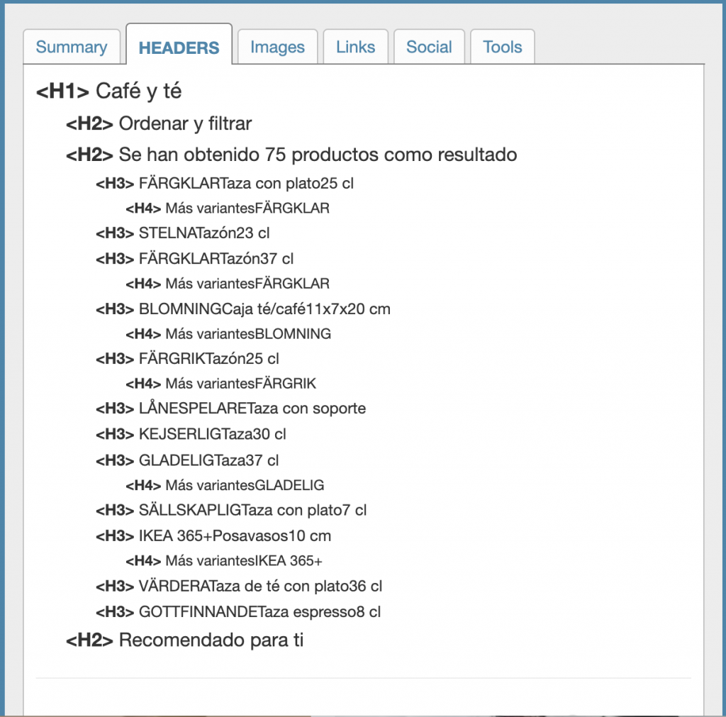estructura de titulos cateogorías productos ecommerce